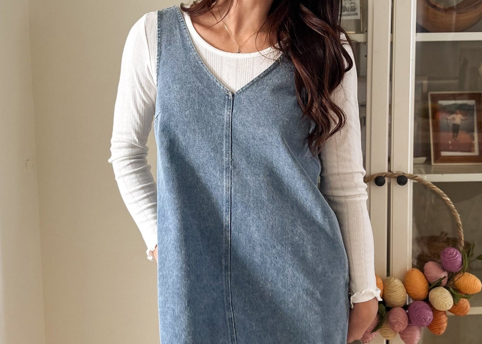 The Cira Washed Denim V Neck Sleeveless Dress - Love and Lee Apparel