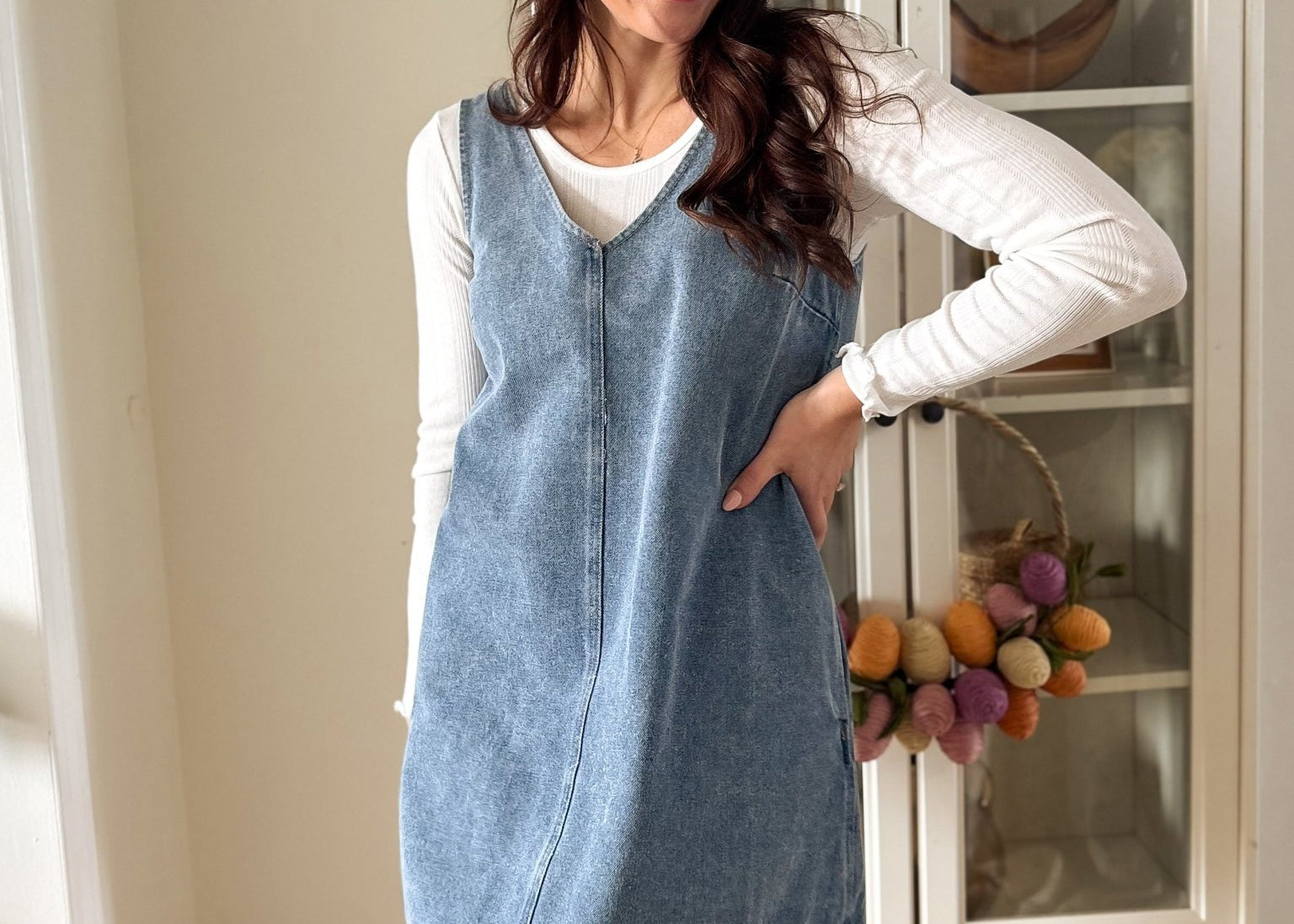 The Cira Washed Denim V Neck Sleeveless Dress - Love and Lee Apparel
