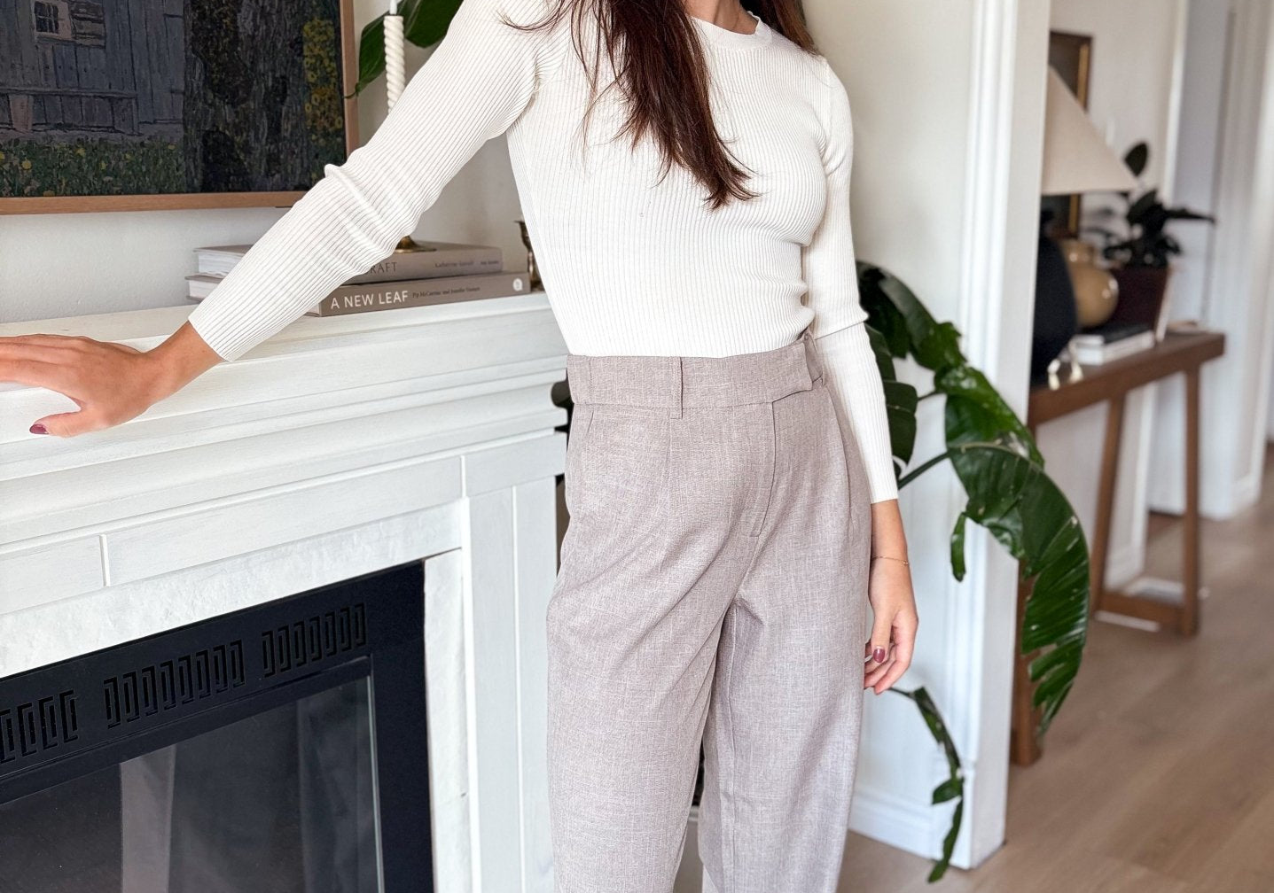 The Linda High Waisted Pleated Trousers in Mushroom - Love and Lee Apparel