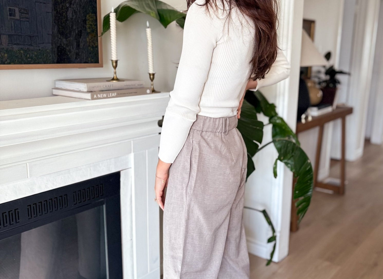 The Linda High Waisted Pleated Trousers in Mushroom - Love and Lee Apparel