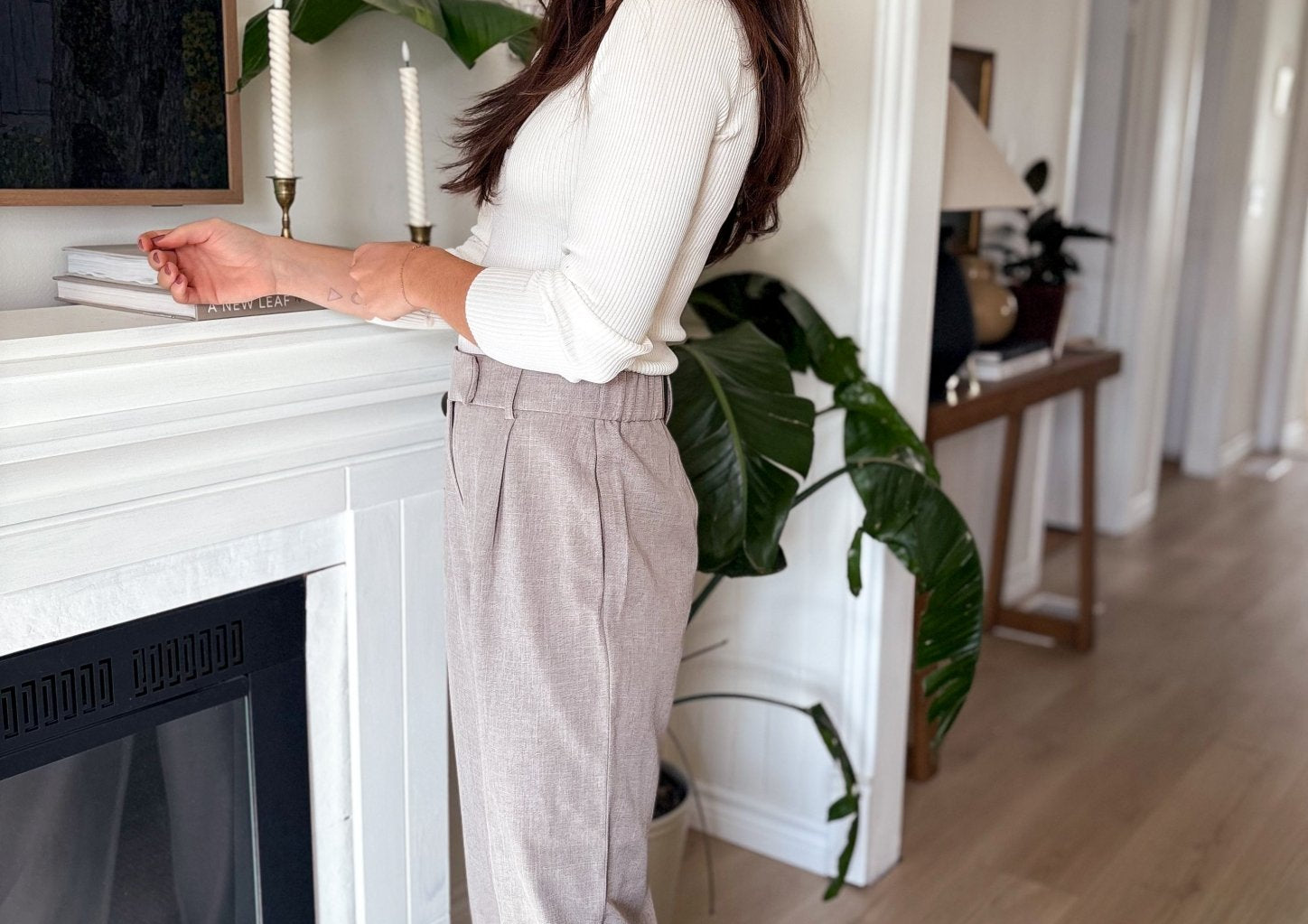 The Linda High Waisted Pleated Trousers in Mushroom - Love and Lee Apparel