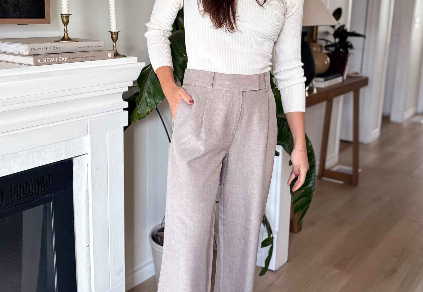 The Linda High Waisted Pleated Trousers in Mushroom - Love and Lee Apparel