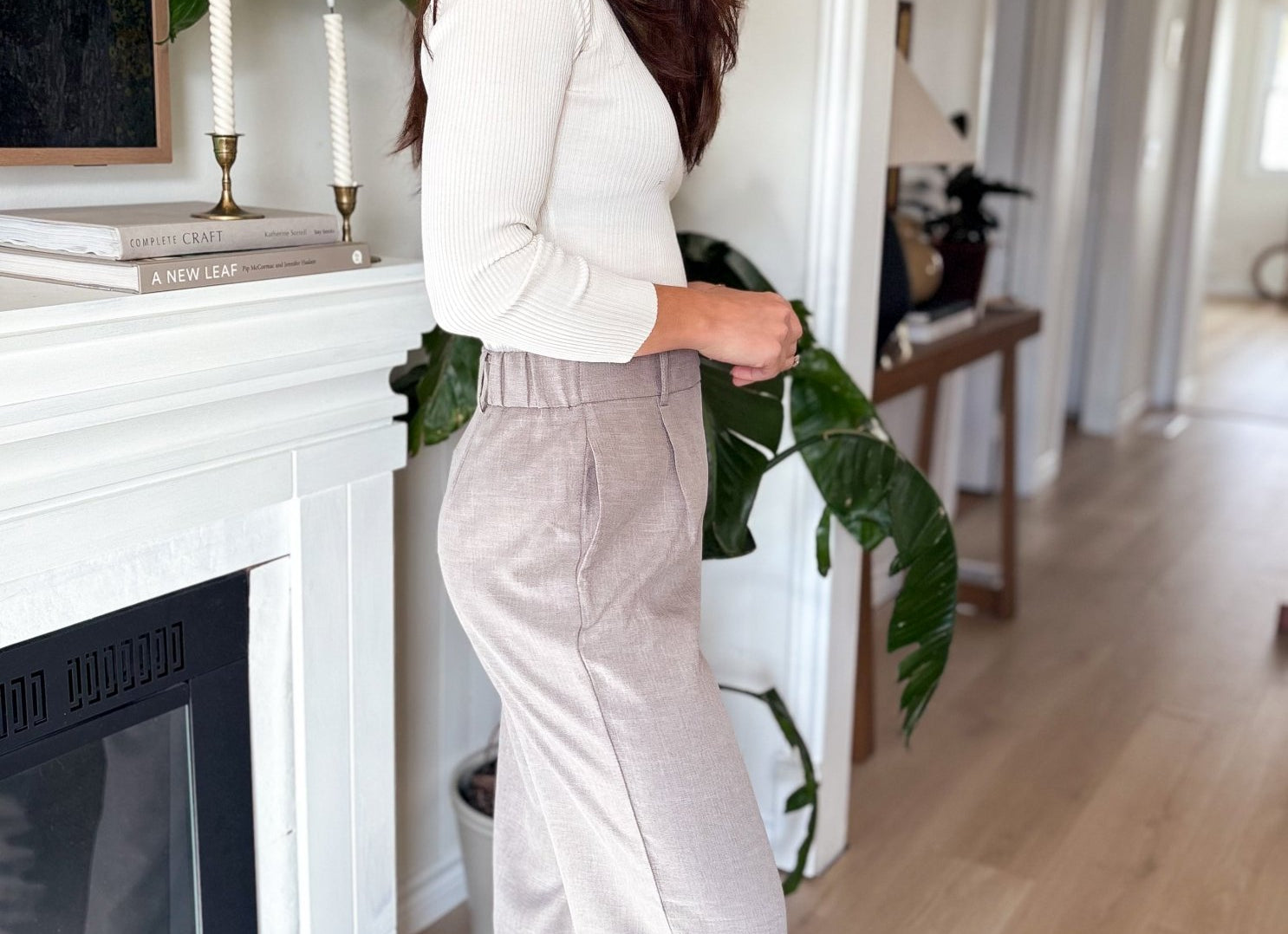 The Linda High Waisted Pleated Trousers in Mushroom - Love and Lee Apparel
