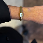 Accordion Style Flat Bracelet with Emerald Cut Opal/Rhinstone Pendant - 18K Gold Plated - Love and Lee Apparel