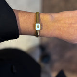 Accordion Style Flat Bracelet with Emerald Cut Opal/Rhinstone Pendant - 18K Gold Plated - Love and Lee Apparel