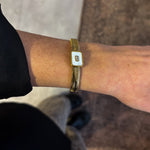 Accordion Style Flat Bracelet with Emerald Cut Opal/Rhinstone Pendant - 18K Gold Plated - Love and Lee Apparel