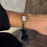 Accordion Style Flat Bracelet with Emerald Cut Opal/Rhinstone Pendant - 18K Gold Plated - Love and Lee Apparel