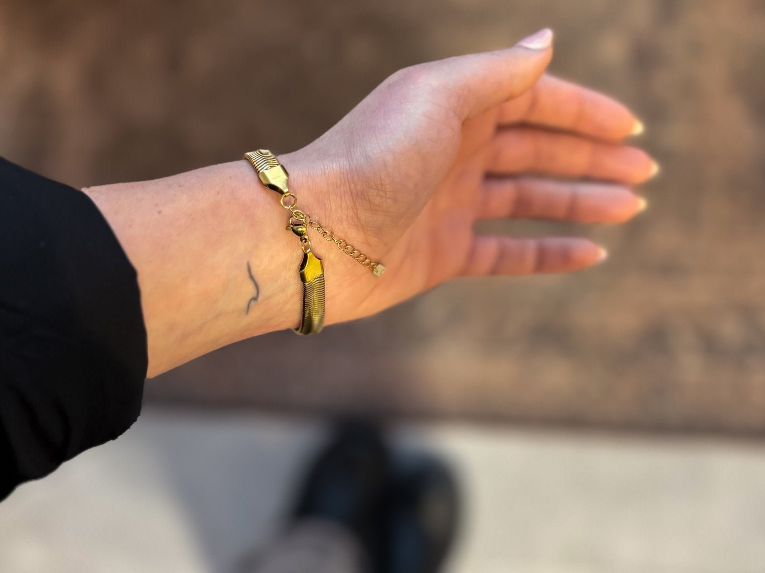 Accordion Style Flat Bracelet with Emerald Cut Opal/Rhinstone Pendant - 18K Gold Plated - Love and Lee Apparel