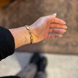 Accordion Style Flat Bracelet with Emerald Cut Opal/Rhinstone Pendant - 18K Gold Plated - Love and Lee Apparel