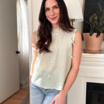 The Raelynn Ribbon Bow Pattern Ruffle Trim Sleeveless Top - Love and Lee Apparel