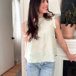 The Raelynn Ribbon Bow Pattern Ruffle Trim Sleeveless Top - Love and Lee Apparel