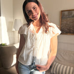 The Robin Pintuck Lace Yoke Ruffle Detail Front Tie Blouse in White - Love and Lee Apparel