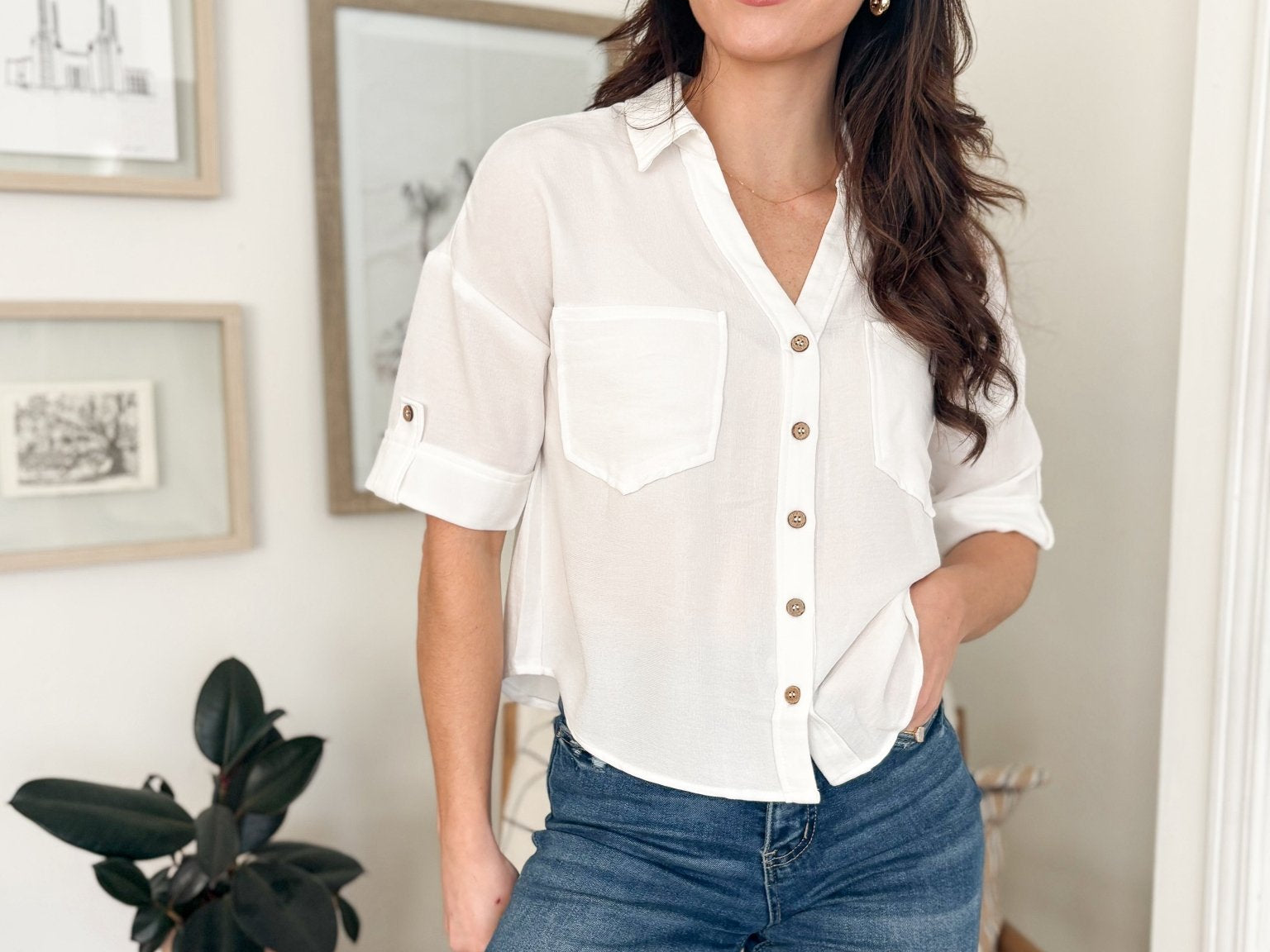 The Ross Collared V Neck Button Down Tab Sleeve Shirt - Love and Lee Apparel