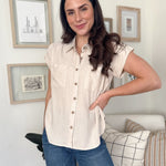 The Ollie Collared Ruched Shoulder Short Sleeve Blouse in Oatmeal - Love and Lee Apparel