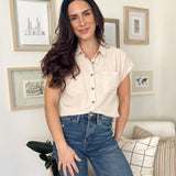 The Ollie Collared Ruched Shoulder Short Sleeve Blouse in Oatmeal - Love and Lee Apparel