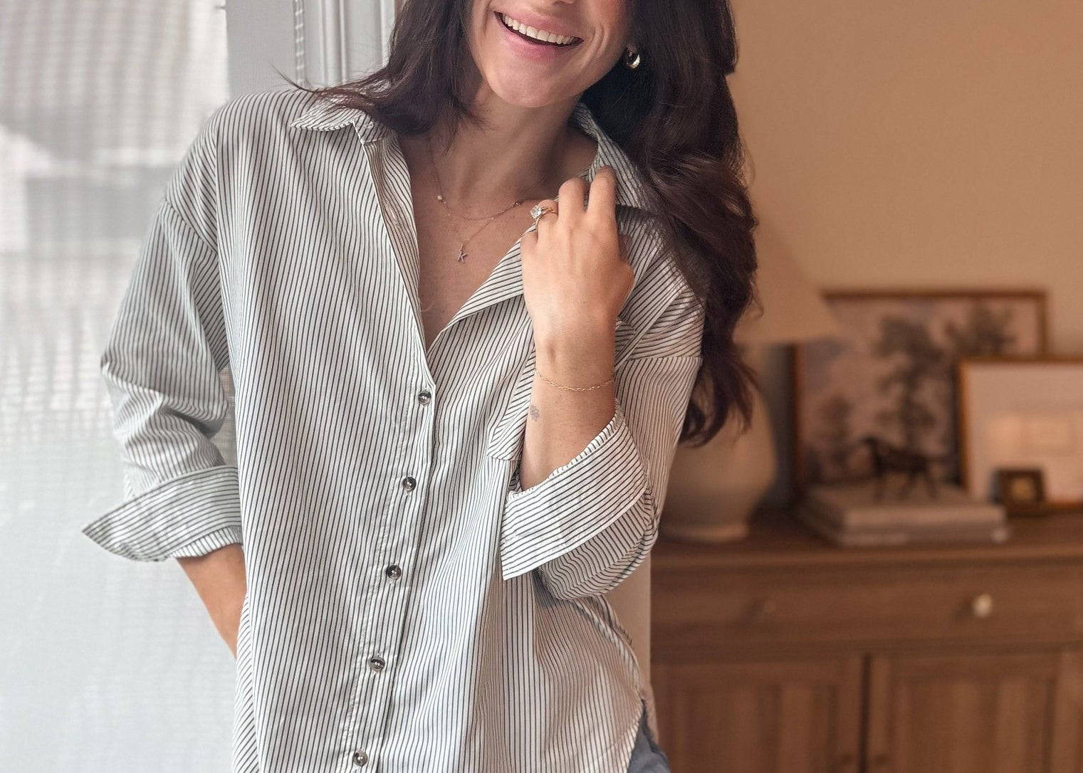 The Maddie Stripe Long Sleeve Collared Shirt - Love and Lee Apparel