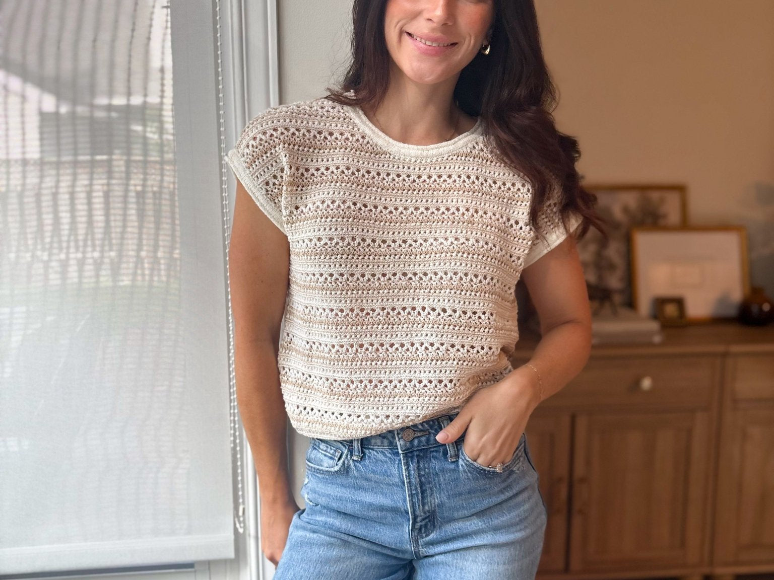 The Adalee Multi Stripe Drop Shoulder Short Sleeve Sweater - Love and Lee Apparel