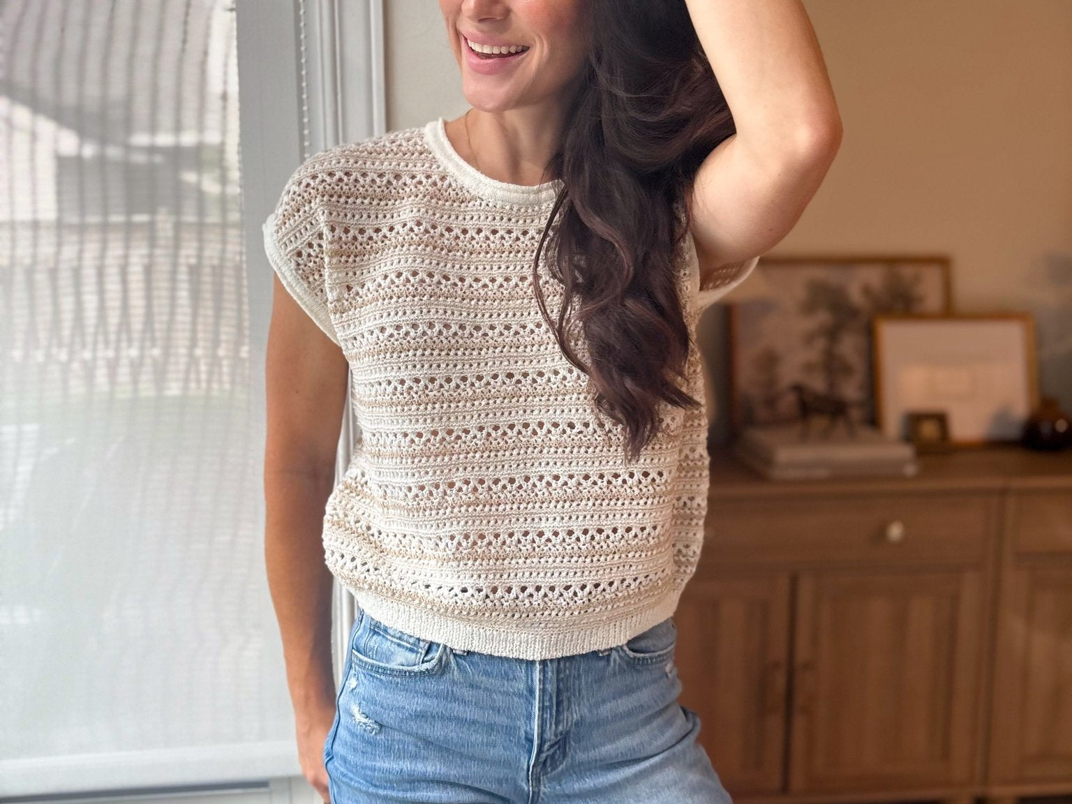 The Adalee Multi Stripe Drop Shoulder Short Sleeve Sweater - Love and Lee Apparel