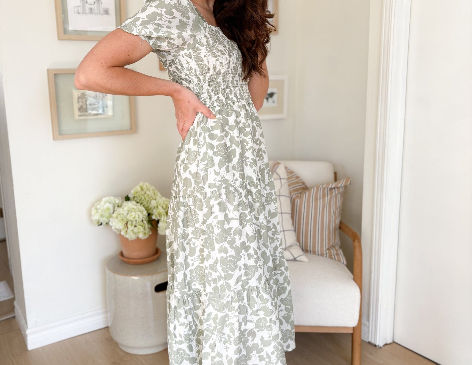 The Harmonee Floral Puff Sleeve Smocked Tiered Midi Dress - Love and Lee Apparel