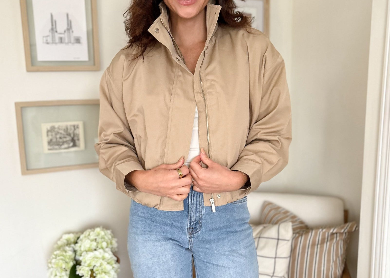 The Deidre Zip - Up Mock Neck Elastic Hem Jacket - Love and Lee Apparel