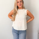 Rachel Ribbon Bow Pattern Ruffle Trim Sleeveless Top - Love and Lee Apparel