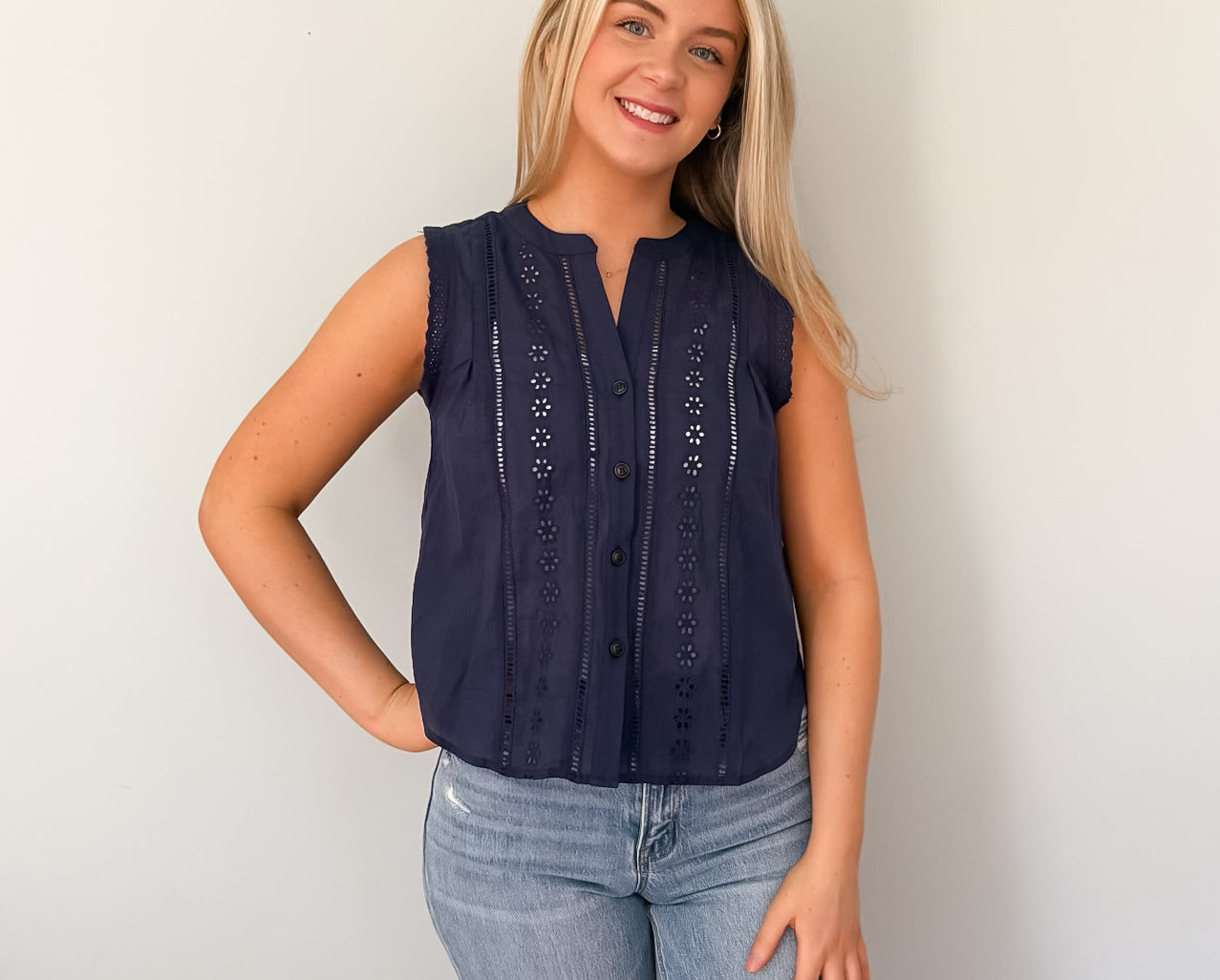 Carrie Lace Detail Button Down Top - Love and Lee Apparel
