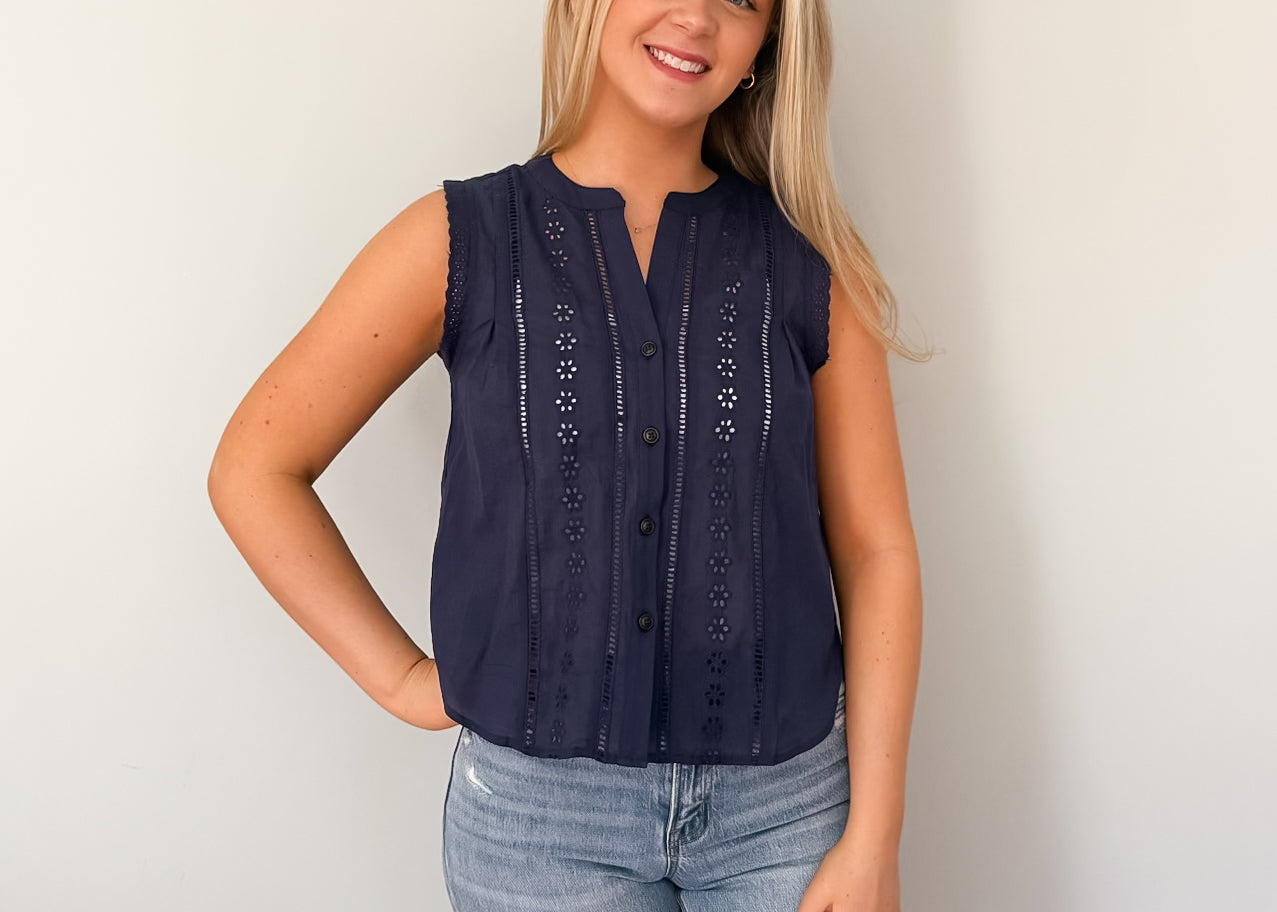 Carrie Lace Detail Button Down Top - Love and Lee Apparel