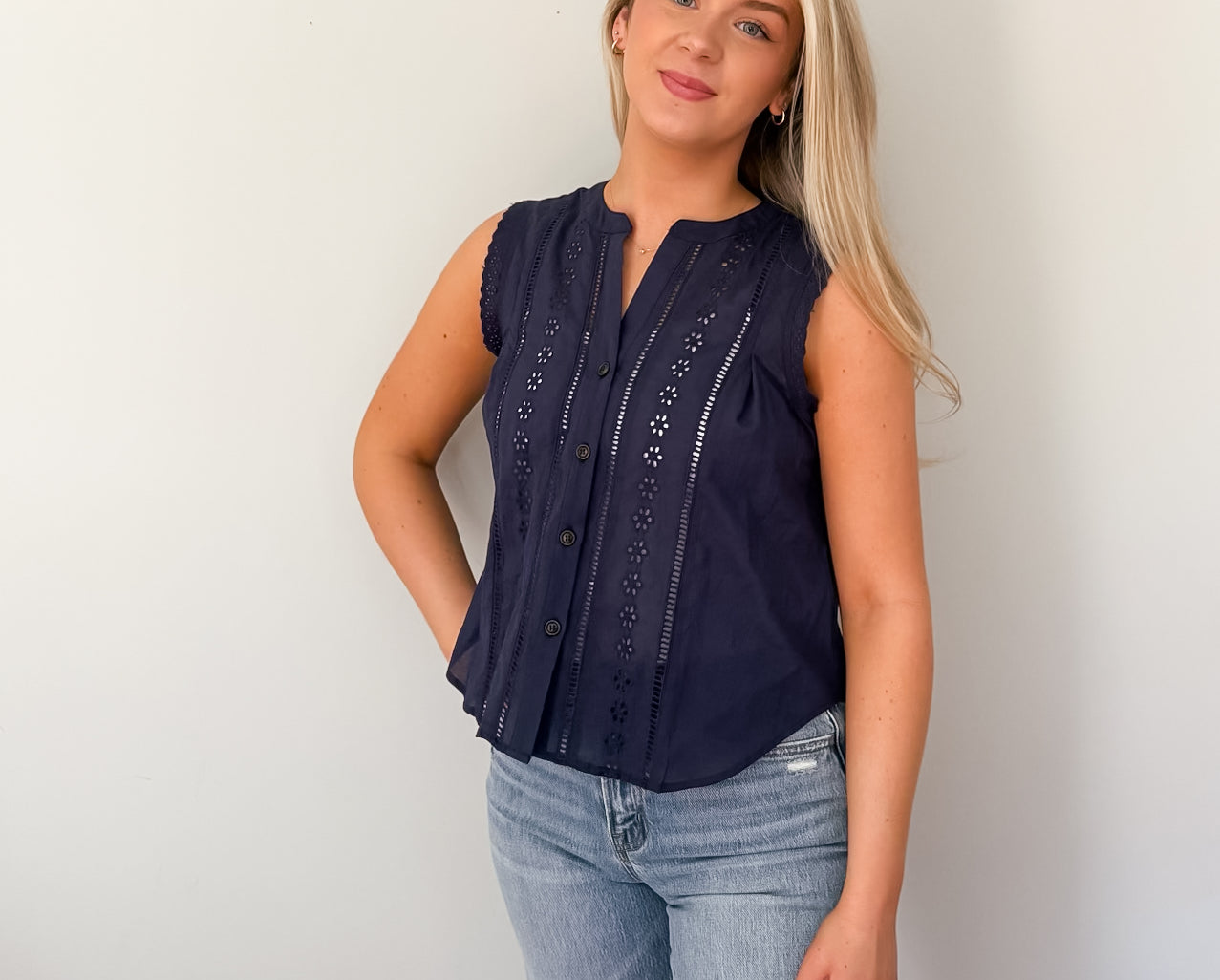 Carrie Lace Detail Button Down Top - Love and Lee Apparel