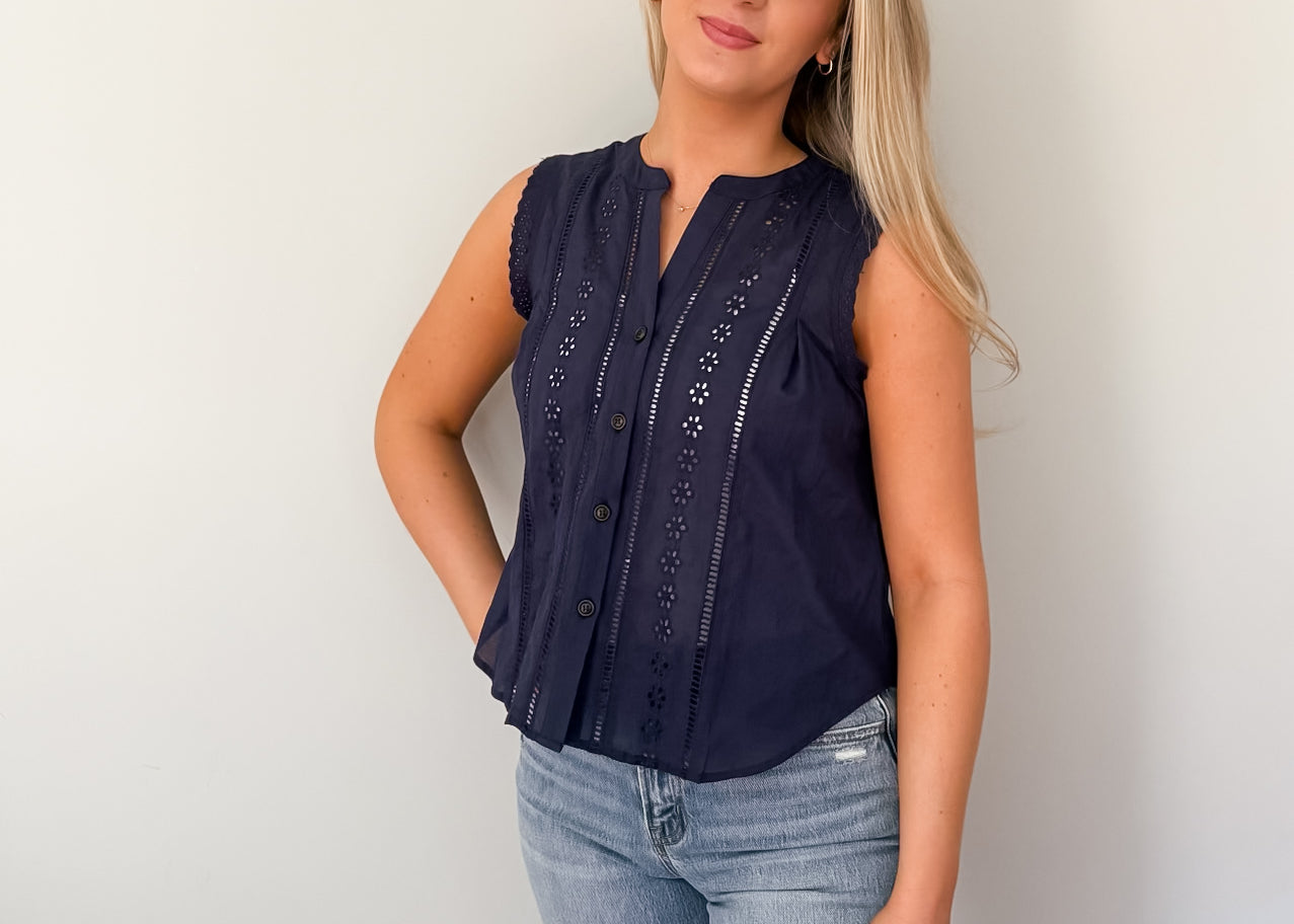 Carrie Lace Detail Button Down Top - Love and Lee Apparel
