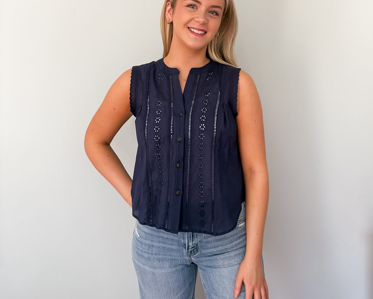 Carrie Lace Detail Button Down Top - Love and Lee Apparel