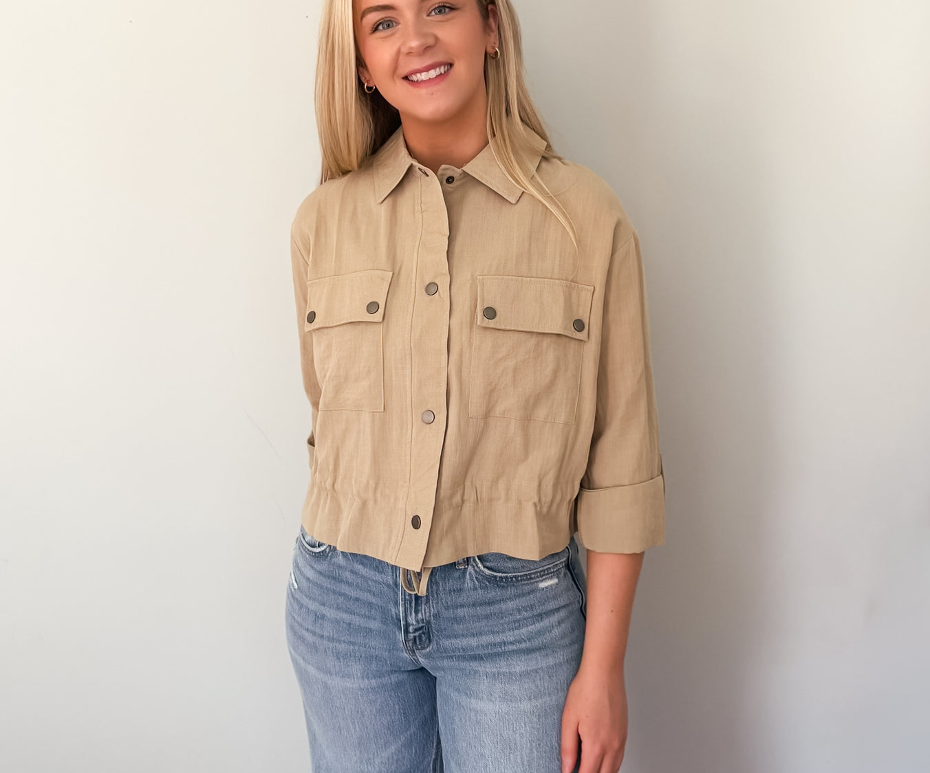Nathalie Collared Drawstring Light Jacket - Love and Lee Apparel