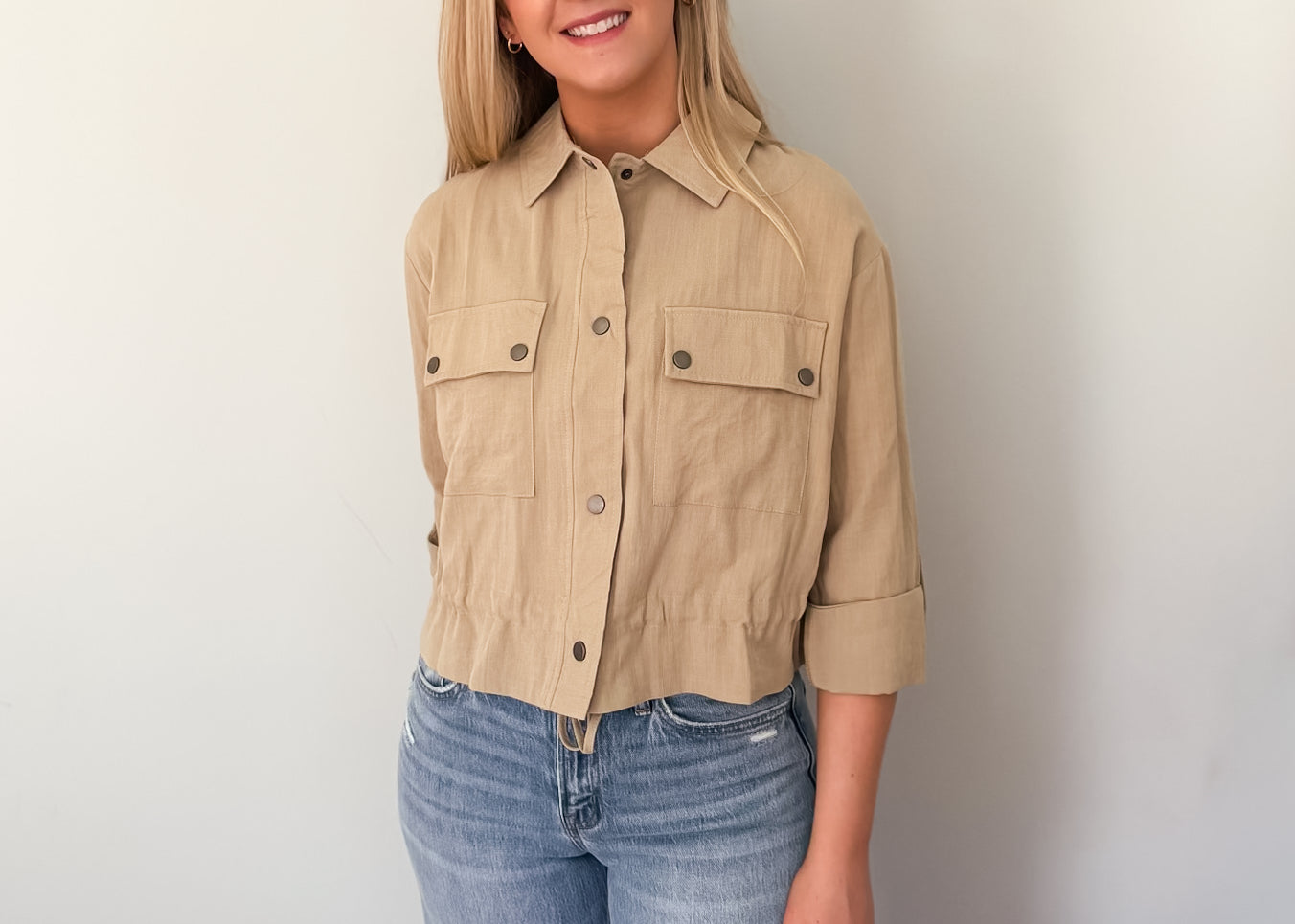 Nathalie Collared Drawstring Light Jacket - Love and Lee Apparel