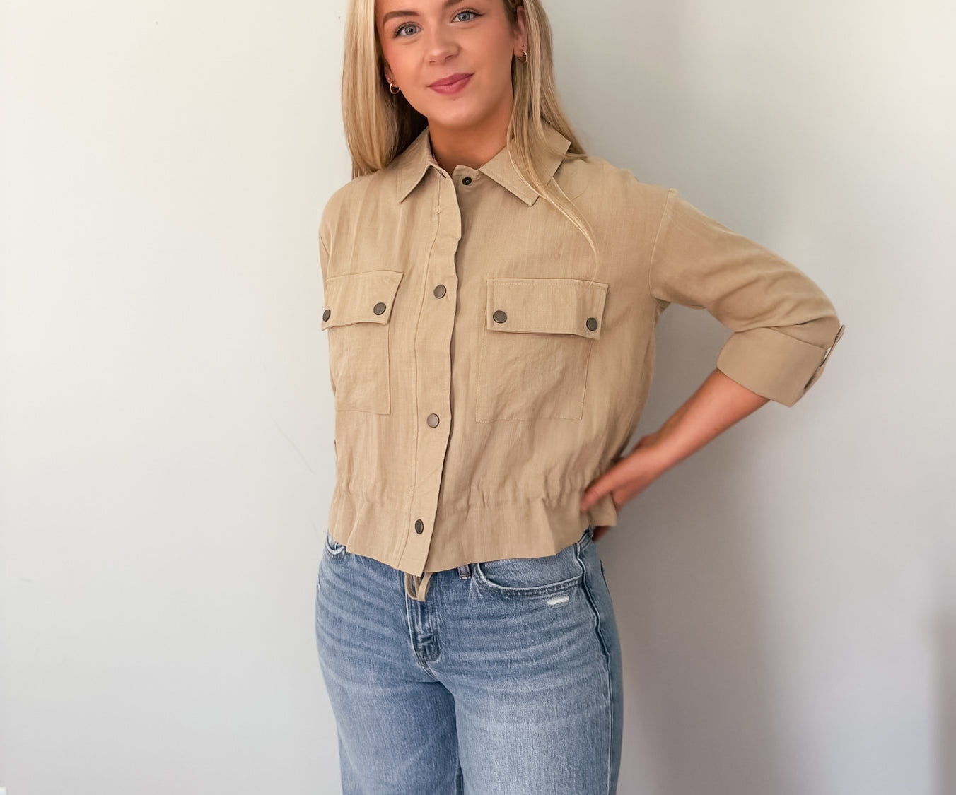 Nathalie Collared Drawstring Light Jacket - Love and Lee Apparel