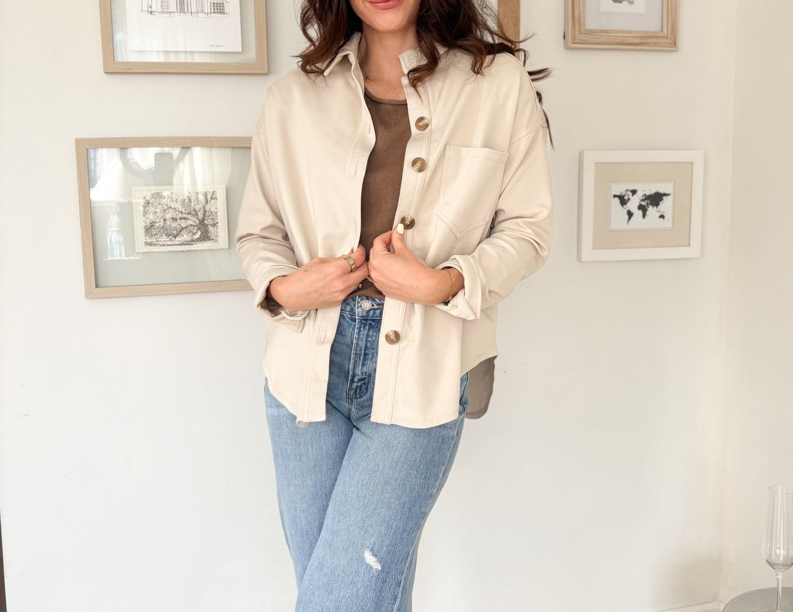 The Brandi Solid Collared Long Sleeve Button Down Shacket - Love and Lee Apparel