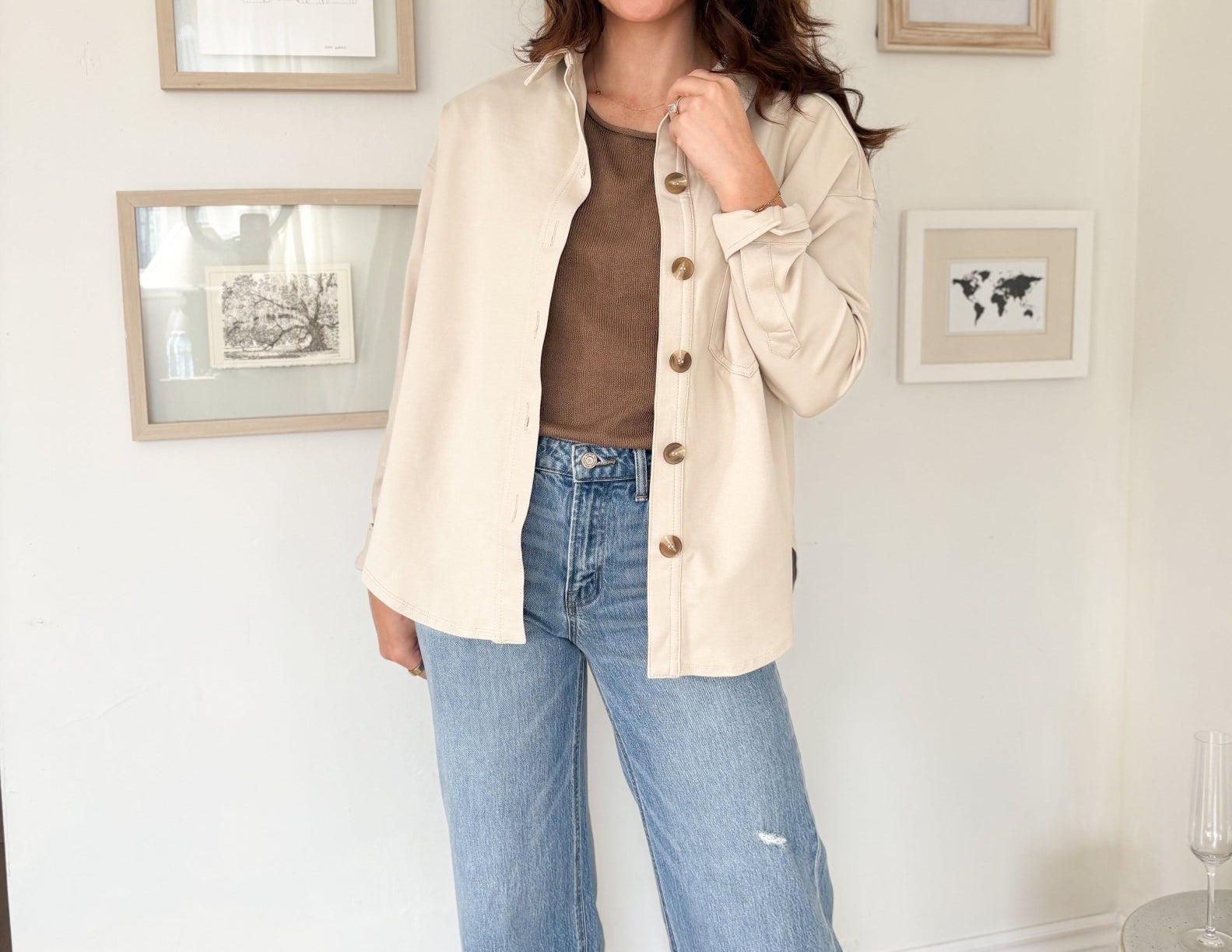 The Brandi Solid Collared Long Sleeve Button Down Shacket - Love and Lee Apparel
