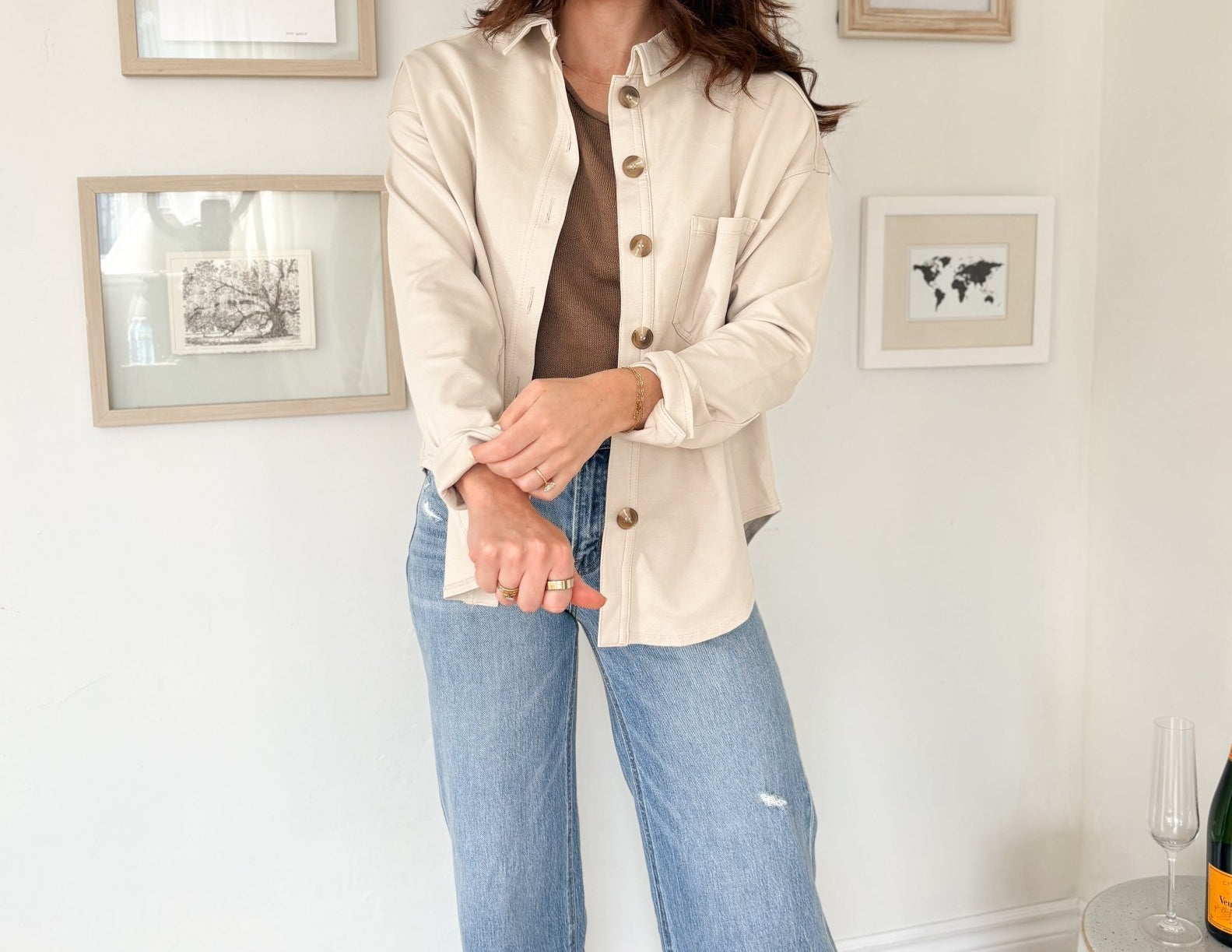 The Brandi Solid Collared Long Sleeve Button Down Shacket - Love and Lee Apparel