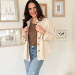 The Brandi Solid Collared Long Sleeve Button Down Shacket - Love and Lee Apparel