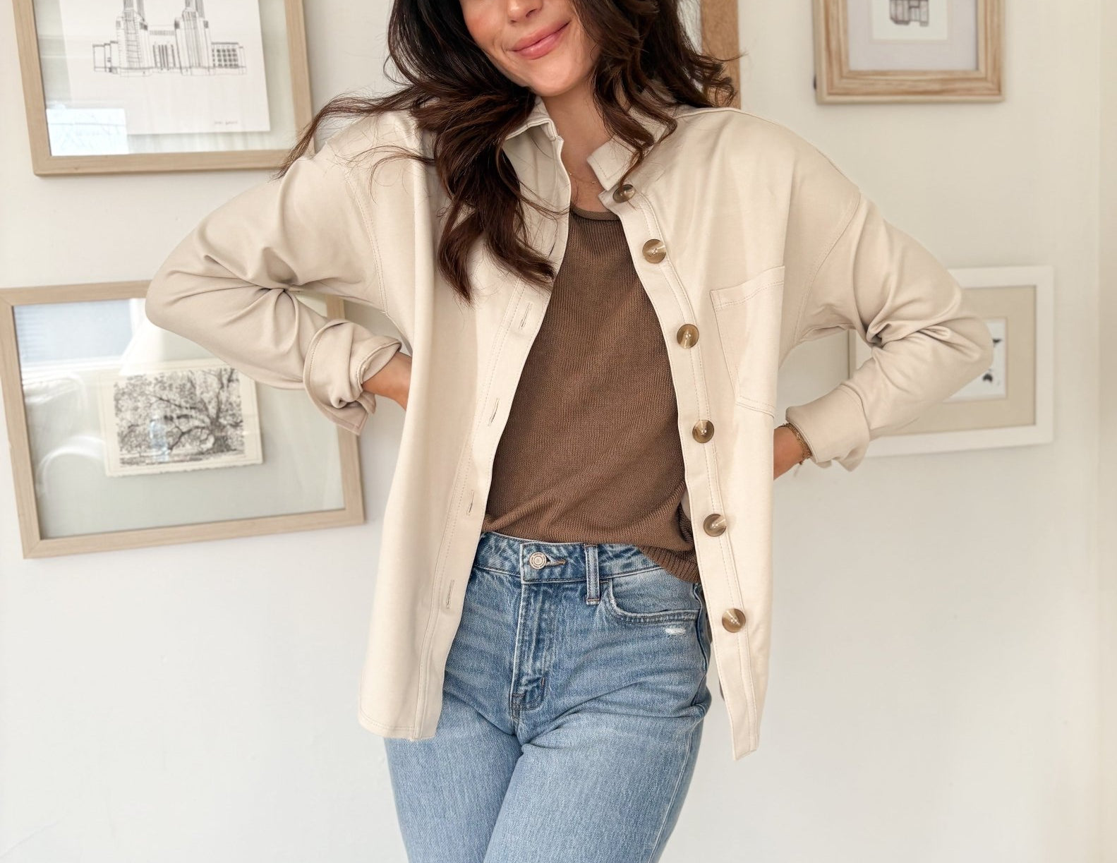 The Brandi Solid Collared Long Sleeve Button Down Shacket - Love and Lee Apparel