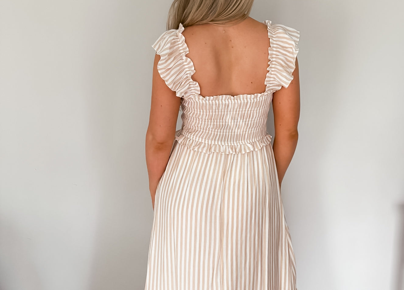 The Macy Stripe Smocked Ruffle Trim Midi Dress - Love and Lee Apparel