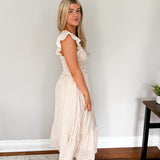 The Macy Stripe Smocked Ruffle Trim Midi Dress - Love and Lee Apparel