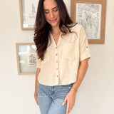 The Shea - Anne Collared V Neck Button Down Tab Sleeve Shirt - Love and Lee Apparel