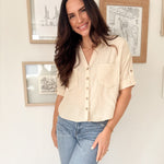 The Shea - Anne Collared V Neck Button Down Tab Sleeve Shirt - Love and Lee Apparel