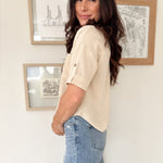 The Shea - Anne Collared V Neck Button Down Tab Sleeve Shirt - Love and Lee Apparel