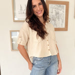 The Shea - Anne Collared V Neck Button Down Tab Sleeve Shirt - Love and Lee Apparel