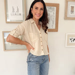 The Shea - Anne Collared V Neck Button Down Tab Sleeve Shirt - Love and Lee Apparel