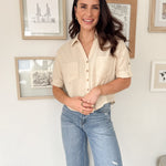 The Shea - Anne Collared V Neck Button Down Tab Sleeve Shirt - Love and Lee Apparel