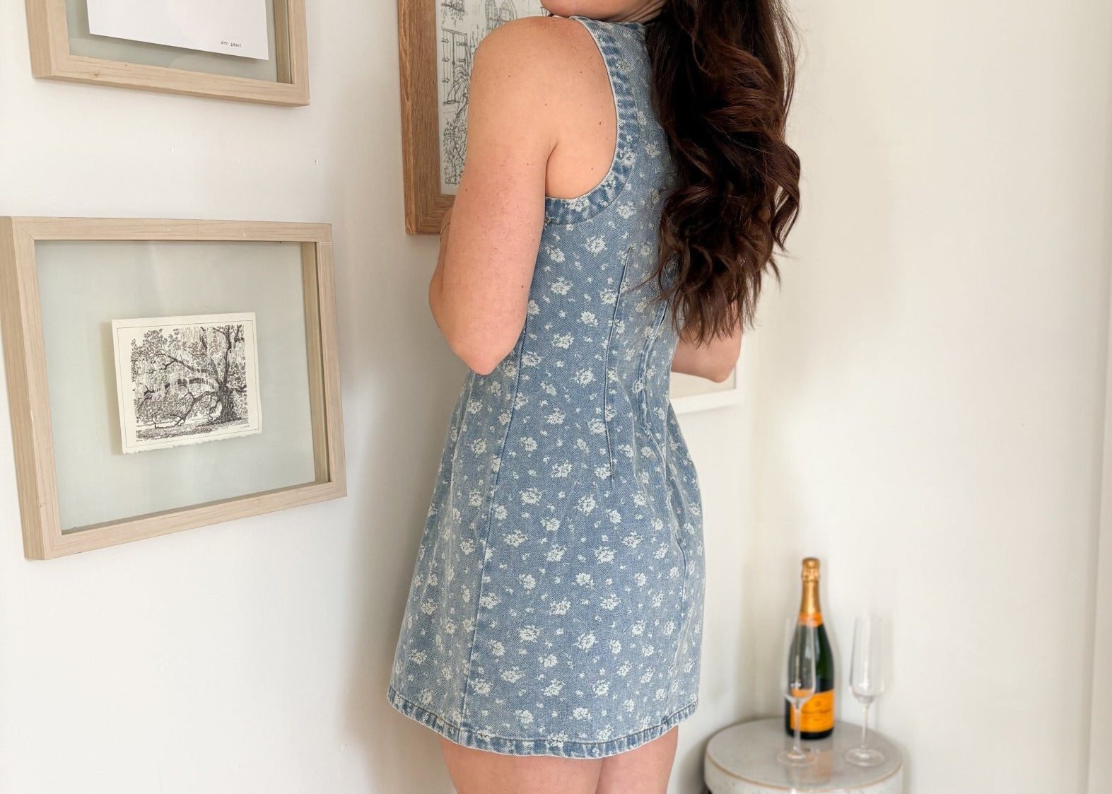 The Bennette Floral Washed Denim Pattern Sleeveless Mini Dress - Love and Lee Apparel