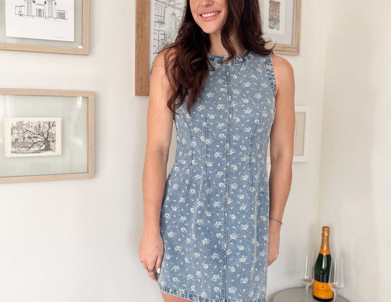 The Bennette Floral Washed Denim Pattern Sleeveless Mini Dress - Love and Lee Apparel
