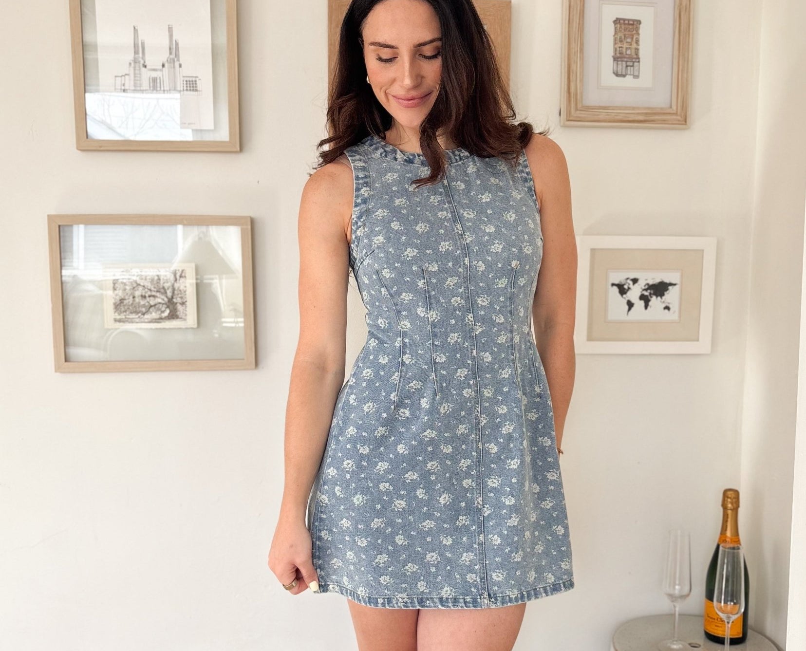 The Bennette Floral Washed Denim Pattern Sleeveless Mini Dress - Love and Lee Apparel