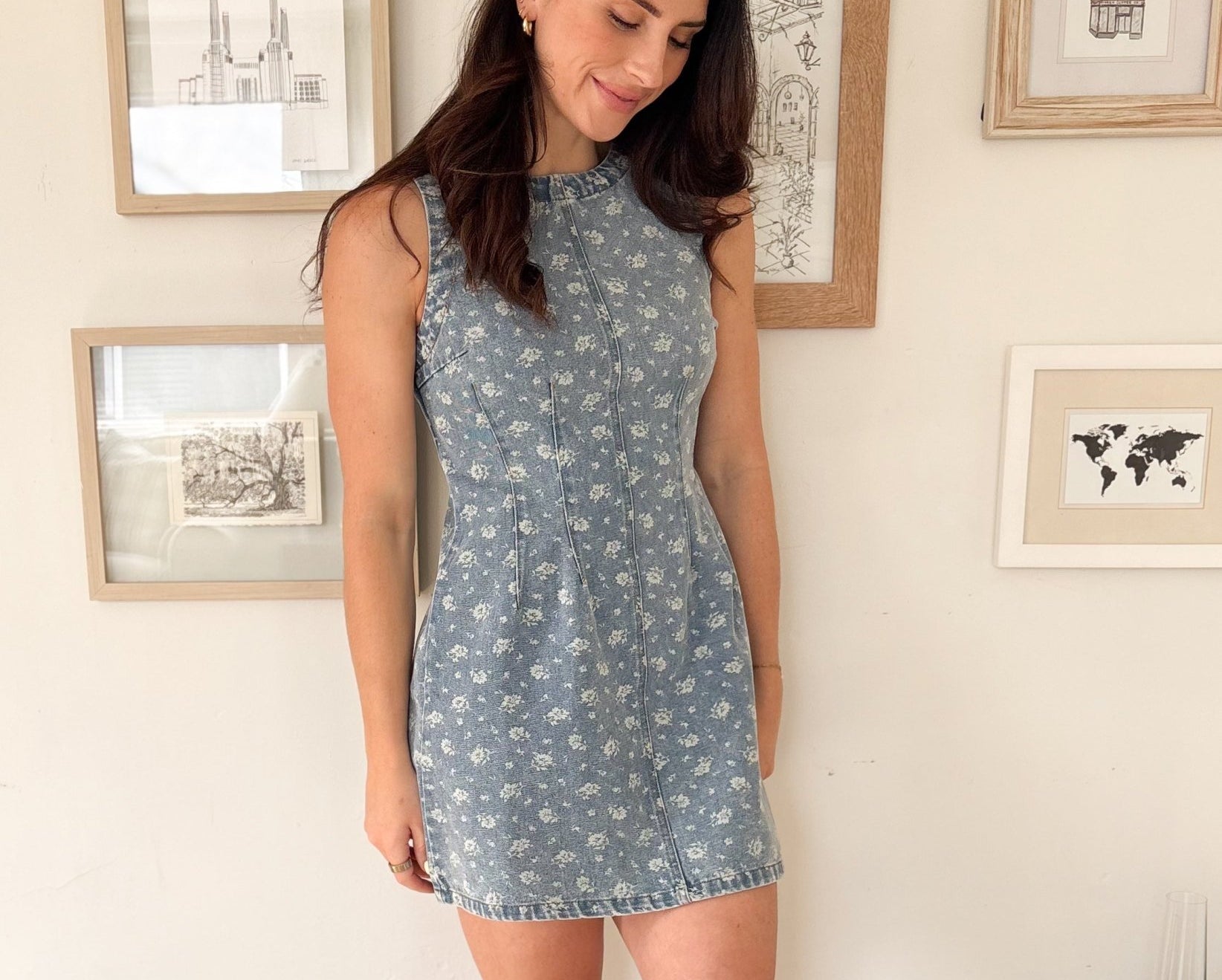 The Bennette Floral Washed Denim Pattern Sleeveless Mini Dress - Love and Lee Apparel
